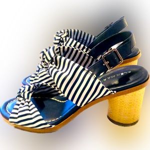 NWT Alex Marie Sandals Blue & White Cork Heel